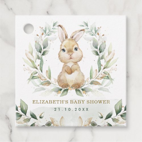 Soft Pastel Greenery Bunny Rabbit Baby Shower Favor Tags