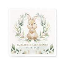 Soft Pastel Greenery Bunny Rabbit Baby Shower Napkins