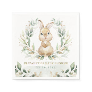 Soft Pastel Greenery Bunny Rabbit Baby Shower Napkins
