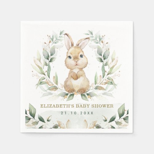 Soft Pastel Greenery Bunny Rabbit Baby Shower Napkins