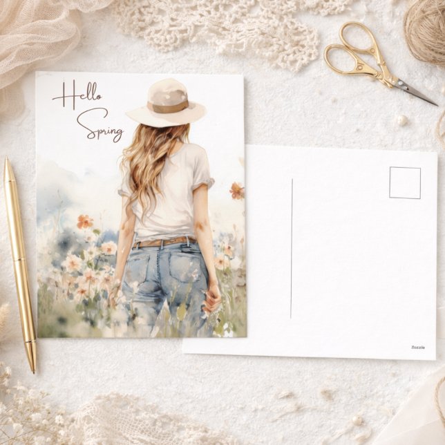 Soft Pastel Hello Spring Wildflowers Postcard (Creator Uploaded)