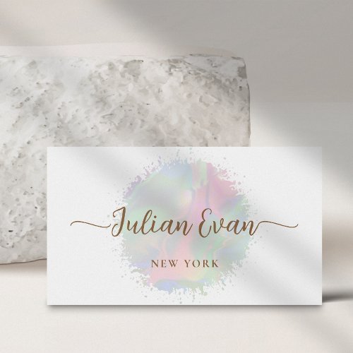 Soft Pastel Holographic Script White Business Card