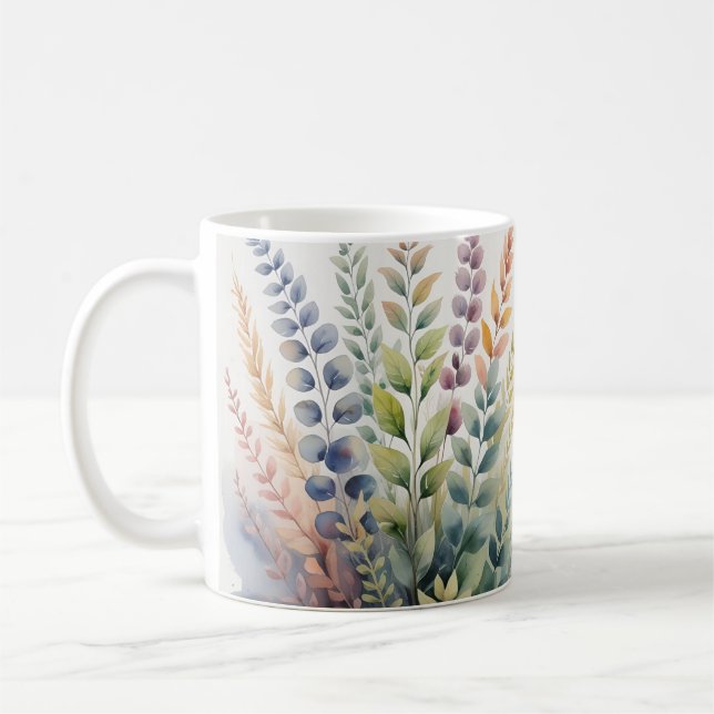 Soft Pastel Leaves Botanical Foliage Coffee Mug (Left)