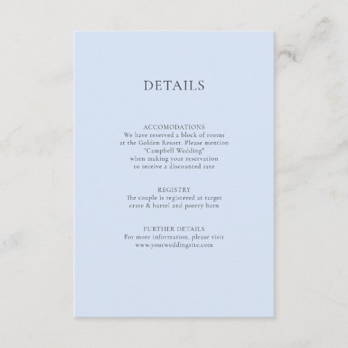 Soft Pastel Light Blue DETAILS Wedding Enclosure Card