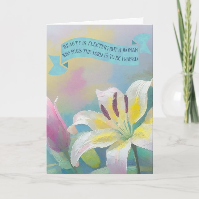 Soft Pastel Lily,Bible Verses Mother Love Holiday Card (Front)