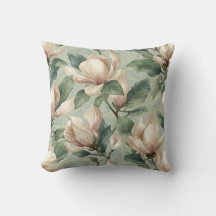 Soft Pastel Magnolia Floral Design Throw Pillow
