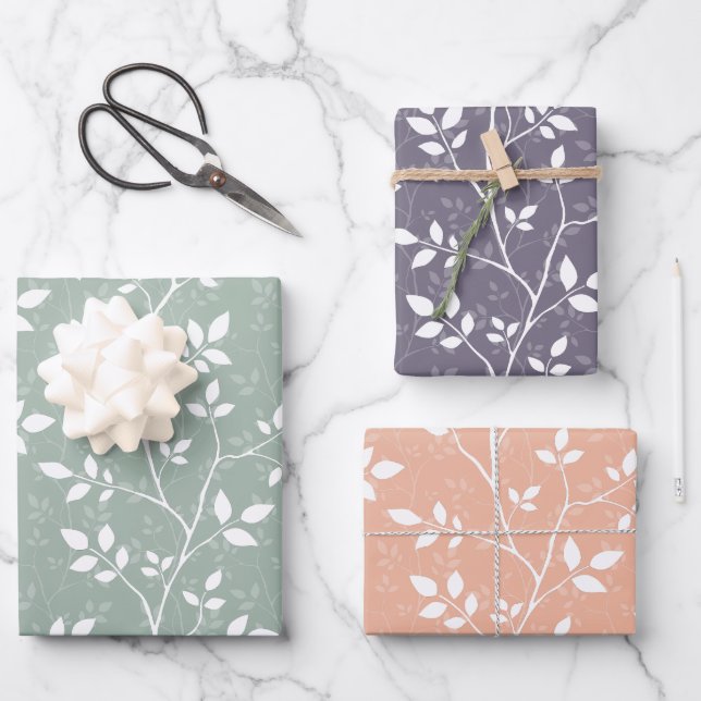 Soft Pastel Minimalist Botanical Branches Wrapping Paper Sheets (Front)