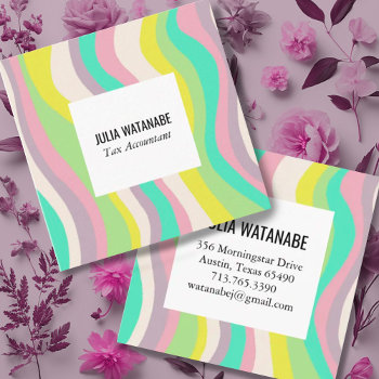 Soft Pastel Minimalist Stripe Waves Handmade Lines Square Business Card by ShoshannahScribbles at Zazzle