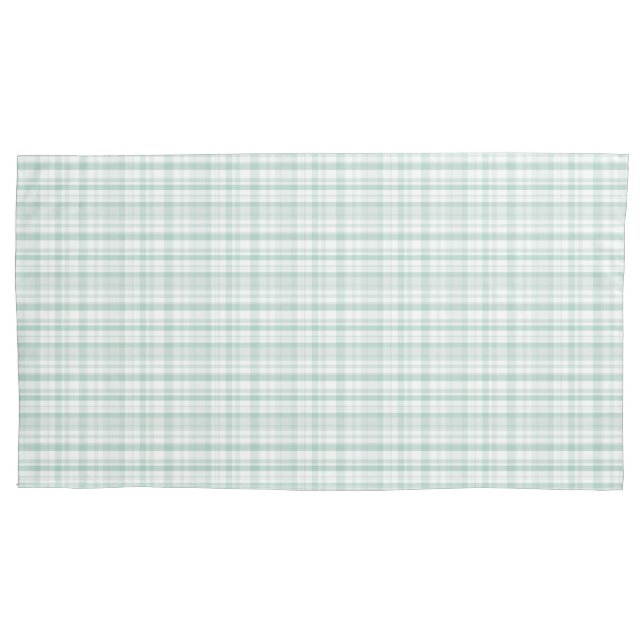 Soft Pastel Mint Plaid King Pillow Case (Front)