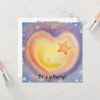 Soft Pastel Moon Star Dreamy Sky Design Invitation