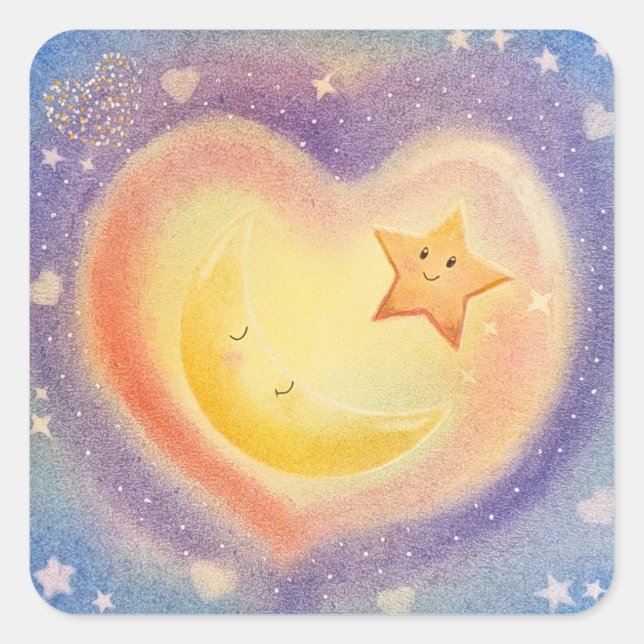 Soft Pastel Moon Star Dreamy Sky Design Square Sticker (Front)