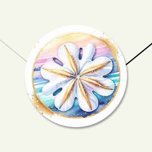 Soft Pastel Ocean Coastal Sand Dollar Wedding Classic Round Sticker