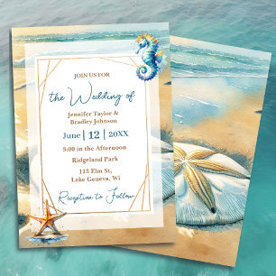 Soft Pastel Ocean Coastal Sand dollar Wedding Invitation