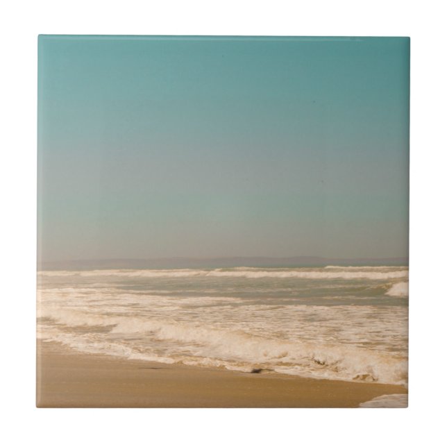 Soft Pastel Ocean Sandy Beach Sky Waves Ceramic Tile (Front)