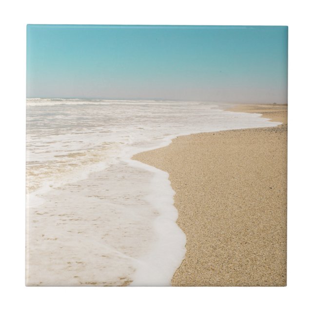 Soft Pastel Ocean Sandy Beach Sky Waves Foam Ceramic Tile (Front)