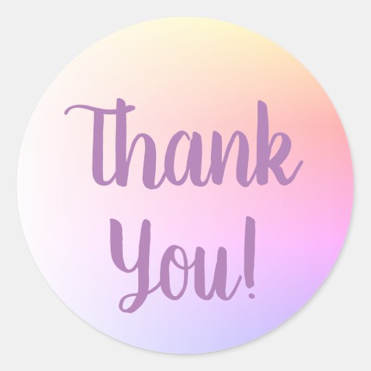 Soft Pastel Ombre Purple Calligraphy Thank You Classic Round Sticker ...