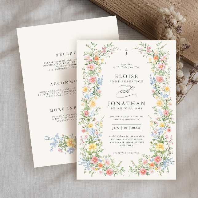 Soft Pastel Ornate Spring All in One Chic Wedding Invitation (Soft Pastel Ornate Spring All in One details on back  Chic Wedding Invitation)