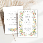 Soft Pastel Ornate Spring All in One Chic Wedding Invitation<br><div class="desc">Bring timeless charm and romantic elegance to your wedding with this minimalist floral All in one wedding invitation, featuring a soft watercolor border of hand-painted blooms. The delicate floral arrangement includes pastel pinks, buttery yellows, soft lavenders, baby blues, and sage greens, gracefully framing your custom text in the center. Perfect...</div>