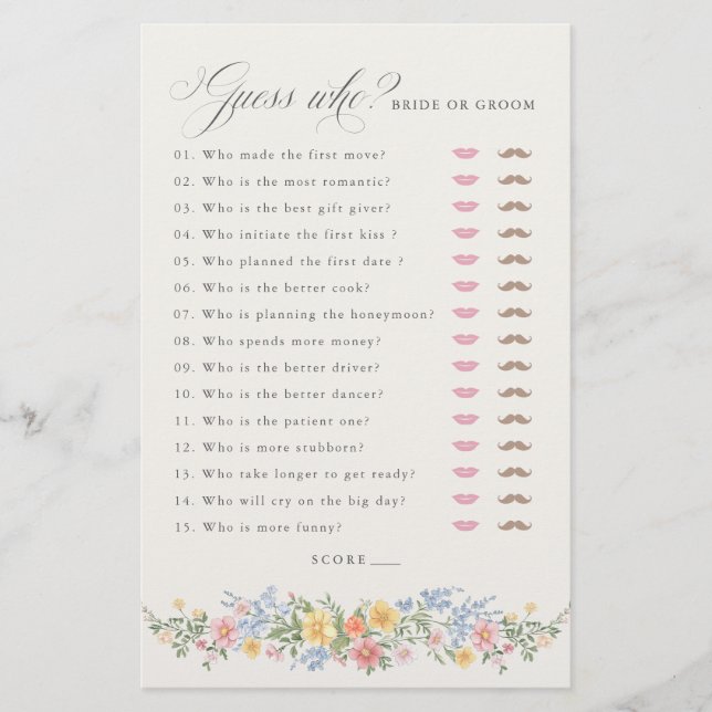 Soft Pastel Ornate Spring chic Bridal Shower Game (Front)
