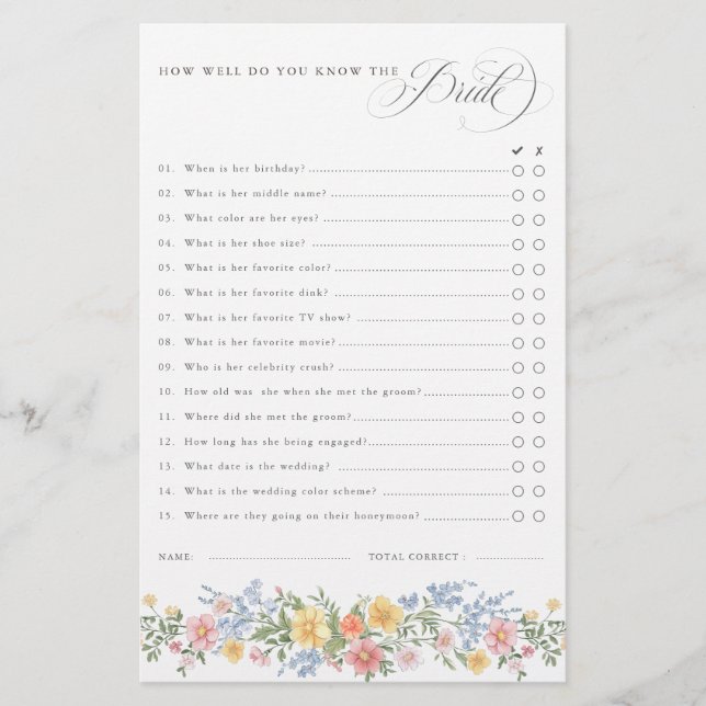 Soft Pastel Ornate Spring chic Bridal Shower Game (Front)