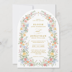 Soft Pastel Ornate Spring Floral Arch Gold Wedding Invitation