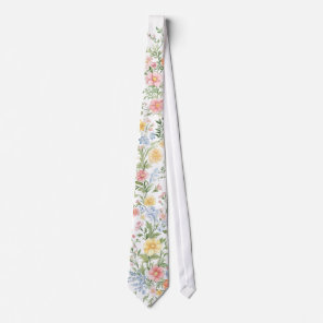 Soft Pastel Ornate Spring Floral Garden Wedding  Neck Tie