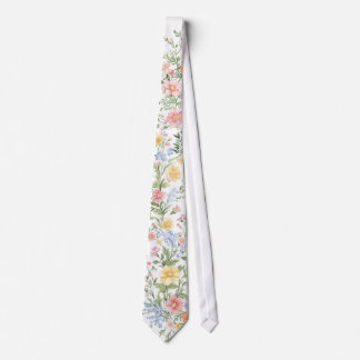 Soft Pastel Ornate Spring Floral Garden Wedding Neck Tie