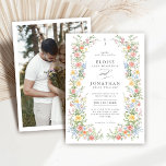 Soft Pastel Ornate Spring Floral Photo Wedding Invitation<br><div class="desc">Bring timeless charm and romantic elegance to your wedding with this minimalist floral Photo wedding invitation, featuring a soft watercolor border of hand-painted blooms. The delicate floral arrangement includes pastel pinks, buttery yellows, soft lavenders, baby blues, and sage greens, gracefully framing your custom text in the center. Perfect for spring...</div>