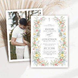 Soft Pastel Ornate Spring Floral Photo Wedding Invitation