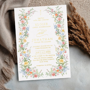 Soft Pastel Ornate Spring Floral QR Code Wedding Foil Invitation