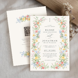 Soft Pastel Ornate Spring Floral QR Code Wedding Invitation