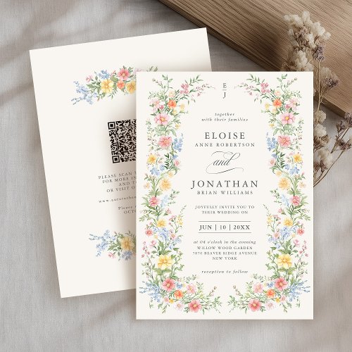 Soft Pastel Ornate Spring Floral QR Code Wedding