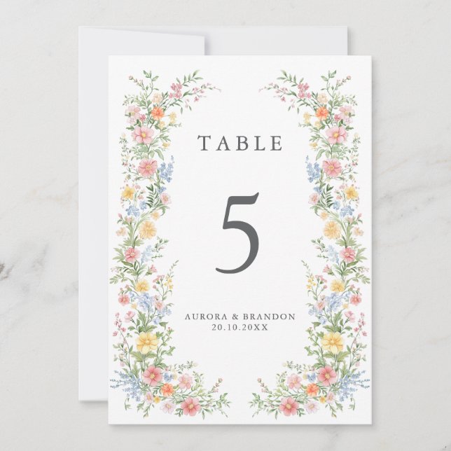 Soft Pastel Ornate Spring Floral Table Number Card (Front)