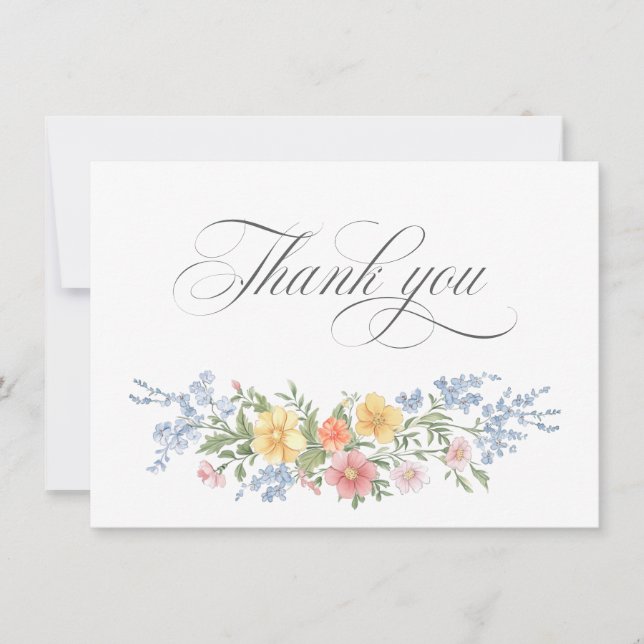 Soft Pastel Ornate Spring Garden Bridal Shower  Thank You Card (Front)