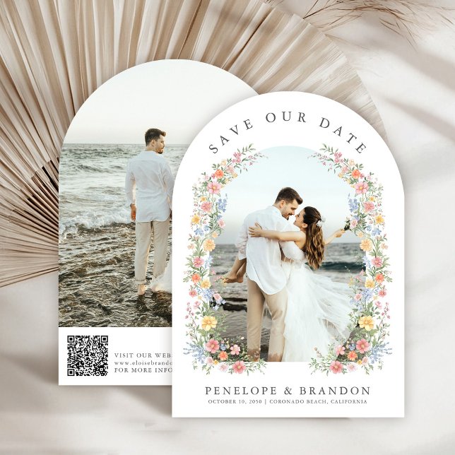 Soft Pastel Ornate Spring Garden Chic Photo Arch  Save The Date (Soft Pastel Ornate Spring Garden Chic Photo QR Code Arch Wedding Save The Date)
