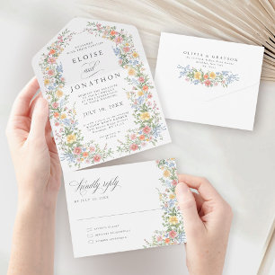 Soft Pastel Ornate Spring Garden Floral Wedding All In One Invitation