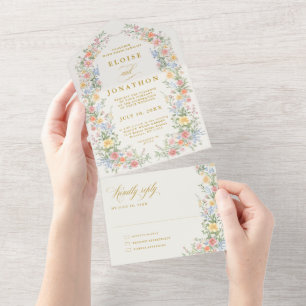 Soft Pastel Ornate Spring Garden Floral Wedding All In One Invitation