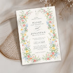 Soft Pastel Ornate Spring Garden Floral Wedding Invitation<br><div class="desc">Bring timeless charm and romantic elegance to your wedding with this minimalist floral invitation, featuring a soft watercolor border of hand-painted blooms. The delicate floral arrangement includes pastel pinks, buttery yellows, soft lavenders, baby blues, and sage greens, gracefully framing your custom text in the center. Perfect for spring or garden...</div>