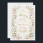 Soft Pastel Ornate Spring Garden Floral Wedding    Invitation<br><div class="desc">Bring timeless charm and romantic elegance to your wedding with this minimalist floral gold wedding invitation, featuring a soft watercolor border of hand-painted blooms. The delicate floral arrangement includes pastel pinks, buttery yellows, soft lavenders, baby blues, and sage greens, gracefully framing your custom text in the center. Perfect for spring...</div>