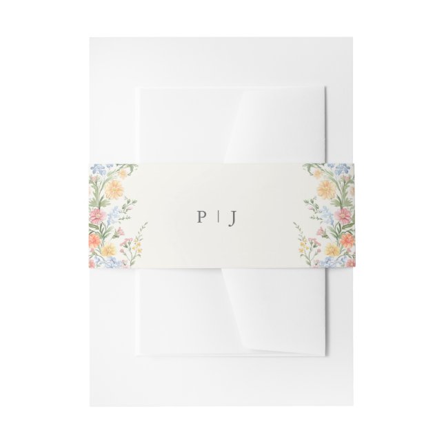 Soft Pastel Ornate Spring Garden Floral Wedding Invitation Belly Band (Front Example)