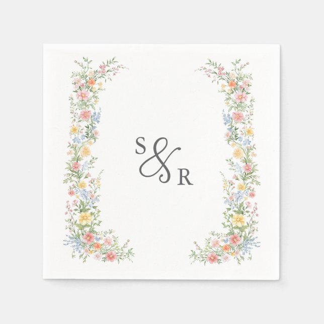 Soft Pastel Ornate Spring Garden Floral Wedding Napkins (Front)