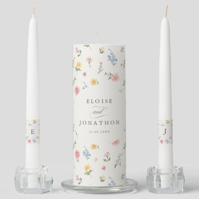 Soft Pastel Ornate Spring Garden Floral Wedding Unity Candle Set (Front)