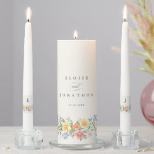 Soft Pastel Ornate Spring Garden Floral Wedding Unity Candle Set