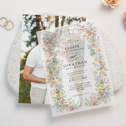 Soft Pastel Ornate Spring Garden Floral Wedding Vellum Invitations