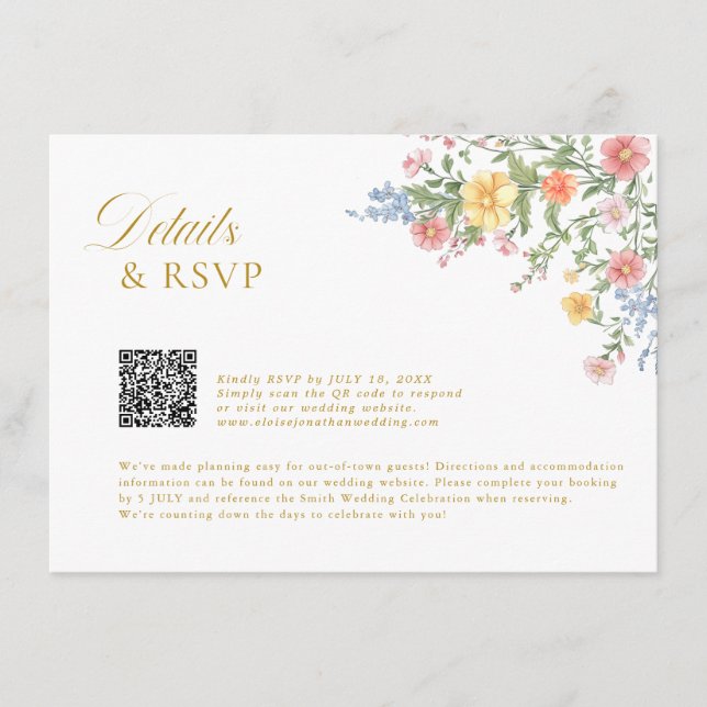 Soft Pastel Ornate Spring Garden  gold Wedding    Enclosure Card (Front)
