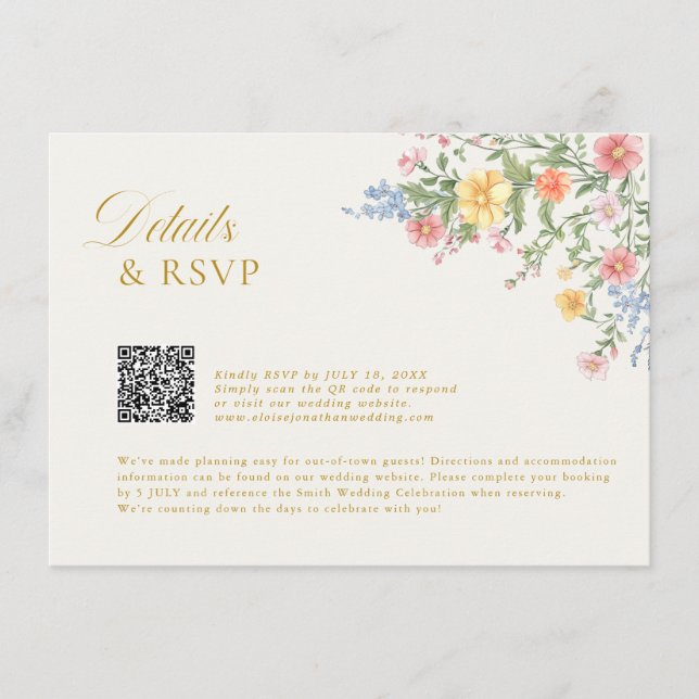 Soft Pastel Ornate Spring Garden  gold Wedding    Enclosure Card (Front)