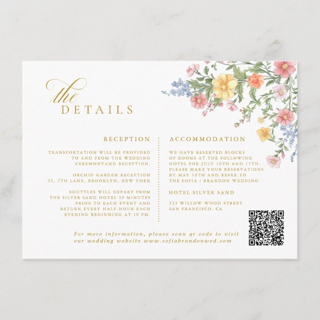 Soft Pastel Ornate Spring Garden gold Wedding Enclosure Card (Front)