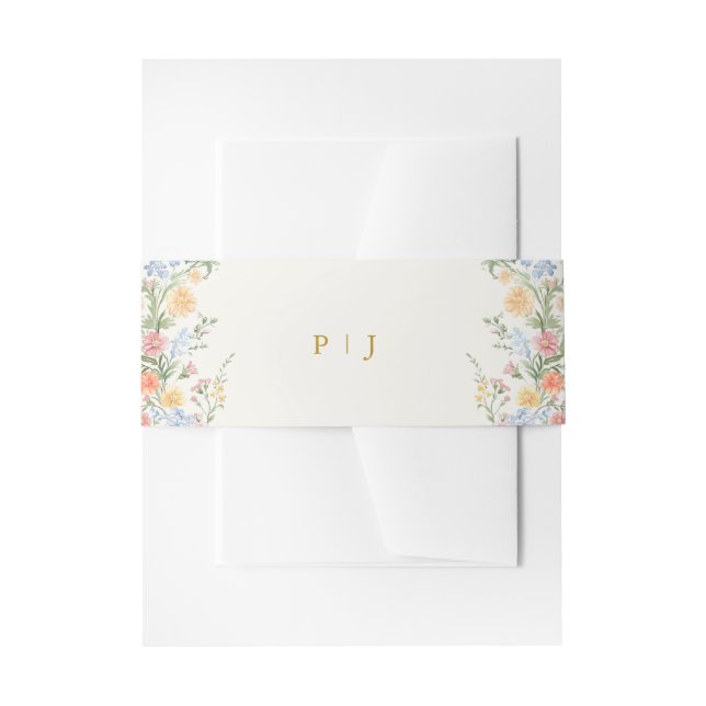 Soft Pastel Ornate Spring Garden Gold  Wedding Invitation Belly Band (Front Example)