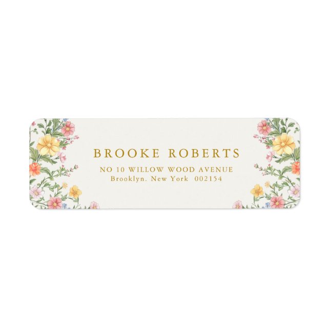 Soft Pastel Ornate Spring Garden Gold Wedding Label (Front)