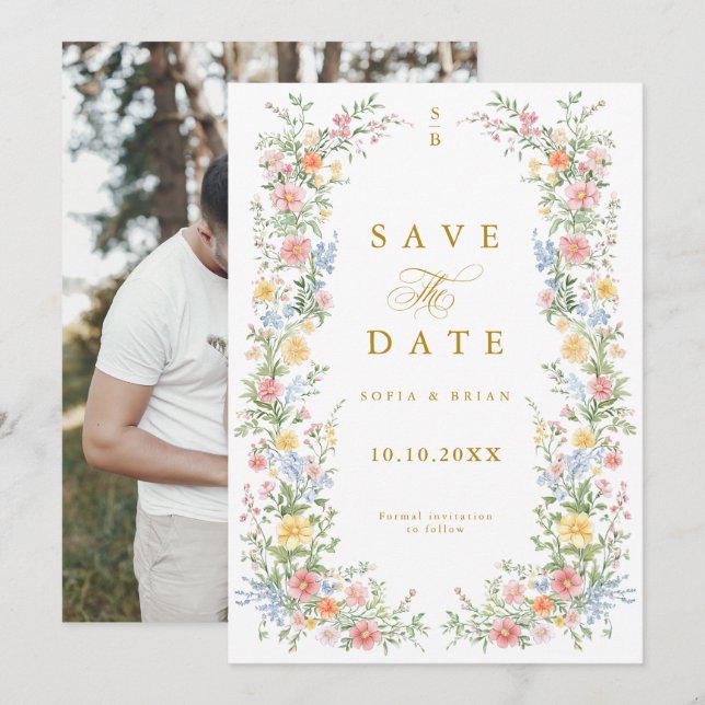 Soft Pastel Ornate Spring Garden Gold Wedding Save The Date (Front/Back)